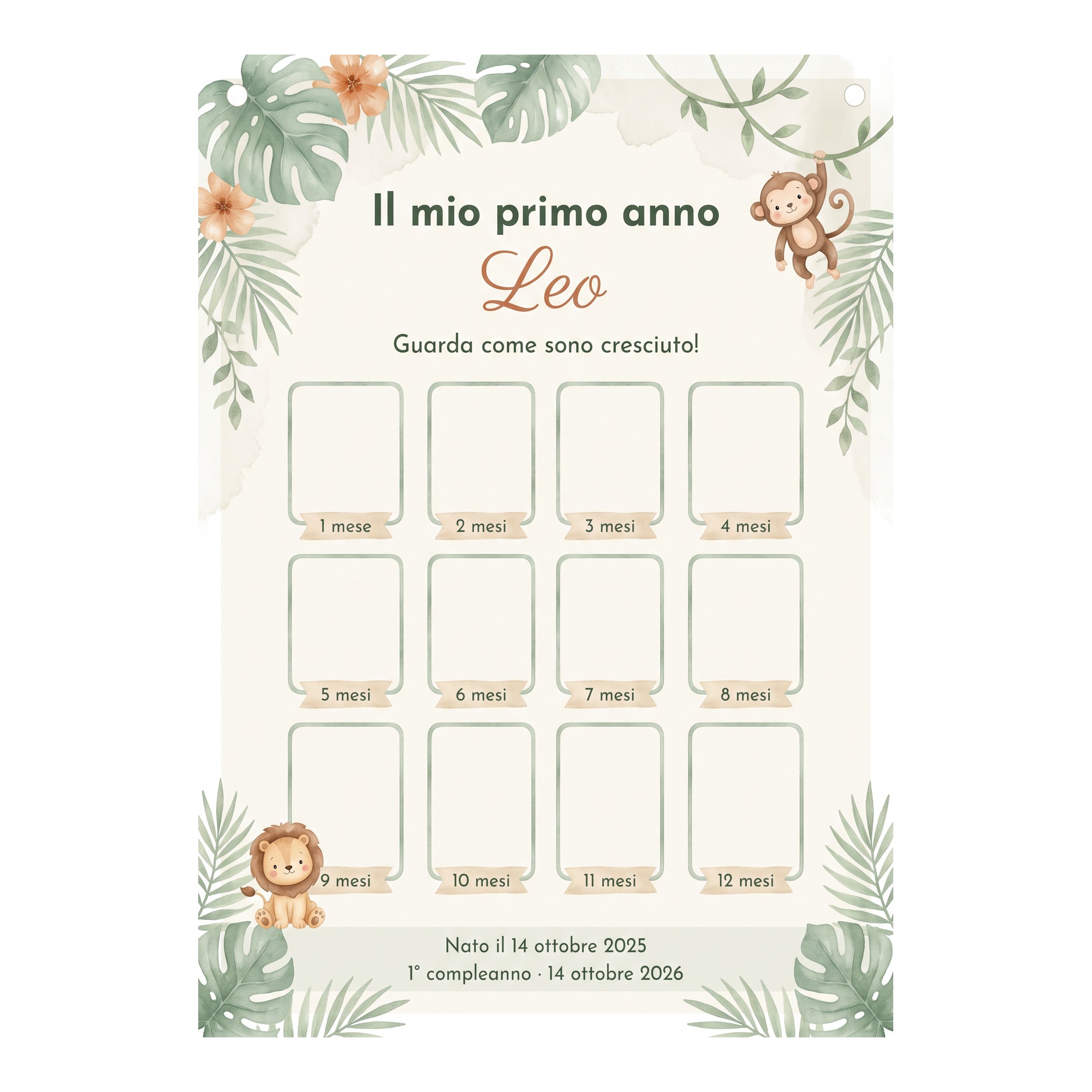 Cartellone Primo Compleanno con Foto Mensili e Nome — 2