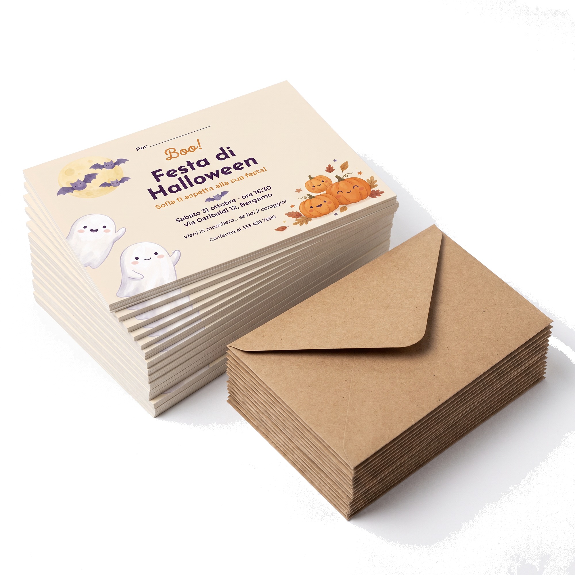 Kit Inviti Festa di Halloween per Bambini, 12 pz con buste kraft