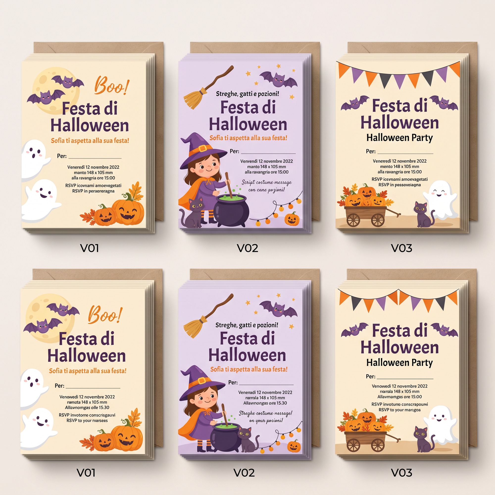 Kit Inviti Festa di Halloween per Bambini, 12 pz con buste kraft — 3