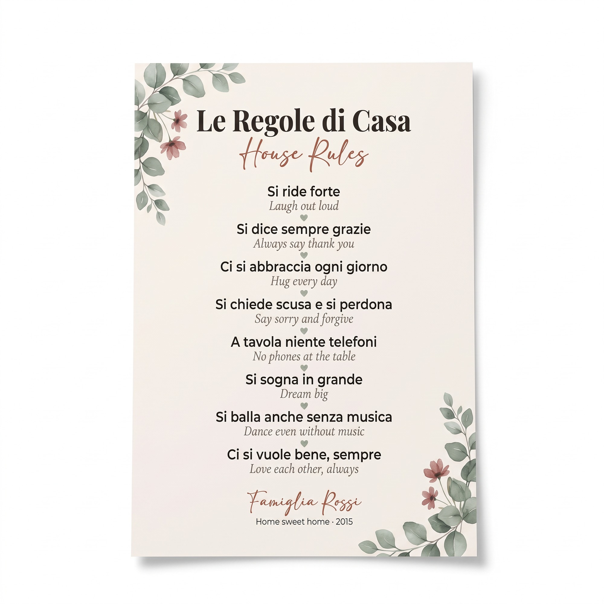 Regole di Casa Bilingue Italiano-Inglese