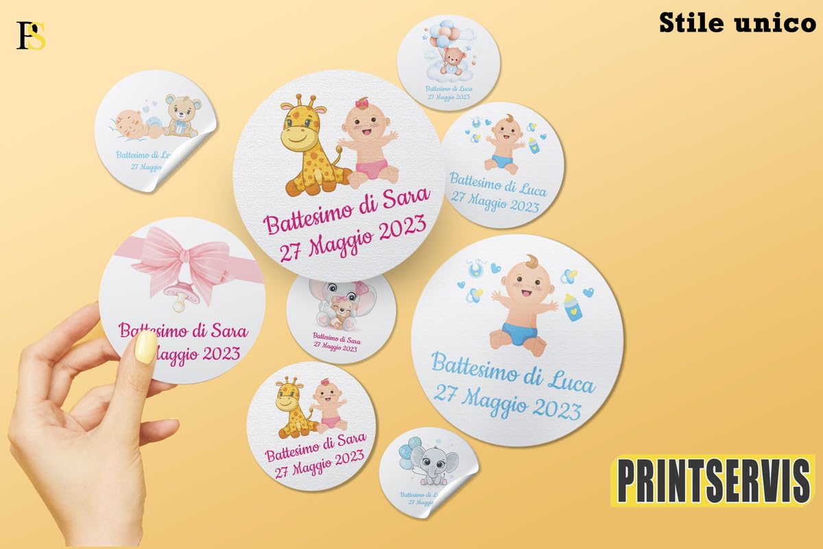 Adesivi battesimo personalizzati con nome e data (100 pz) — 2