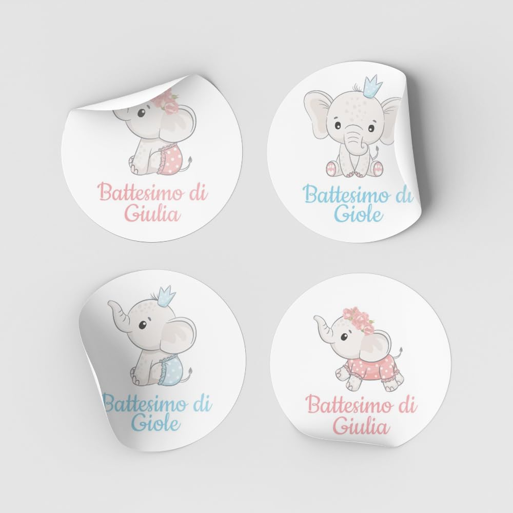 Adesivi bomboniera battesimo con nome e disegno (100 pz)