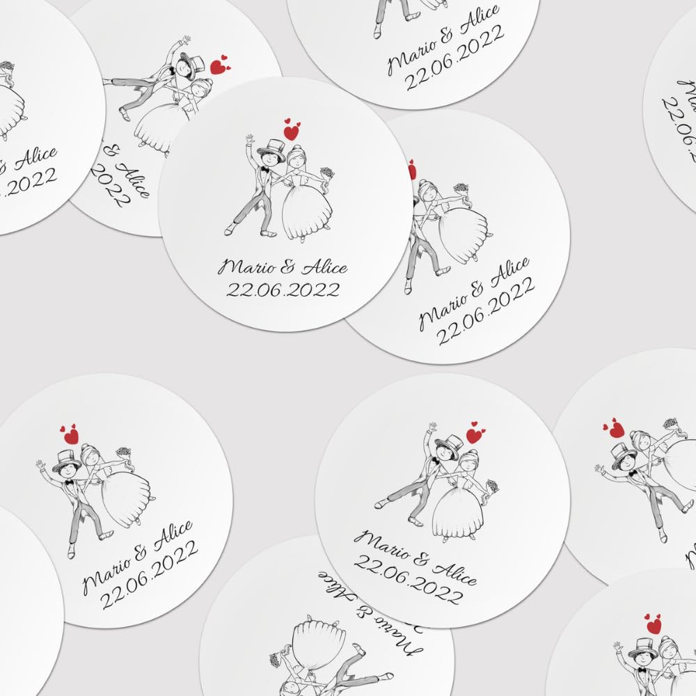 Adesivi matrimonio illustrati con nomi e data (100 pz) — 2