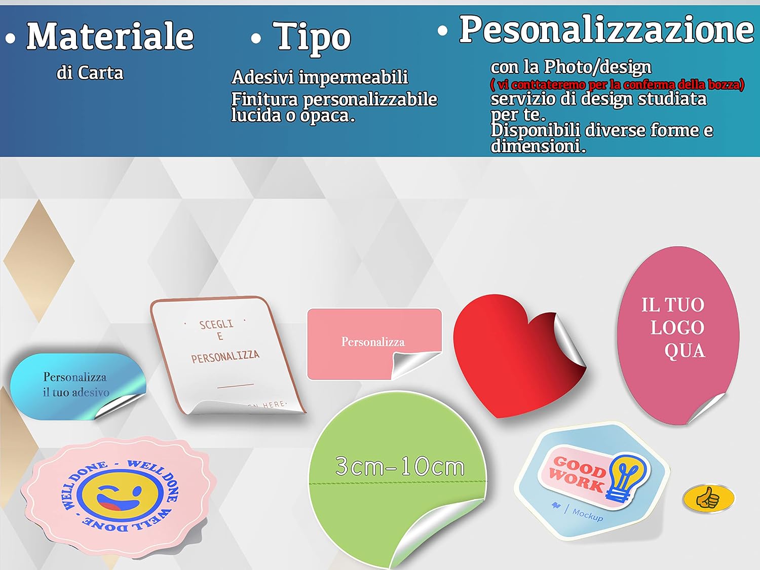 Adesivi personalizzati su carta lucida con forma su misura (200 pz) — 2