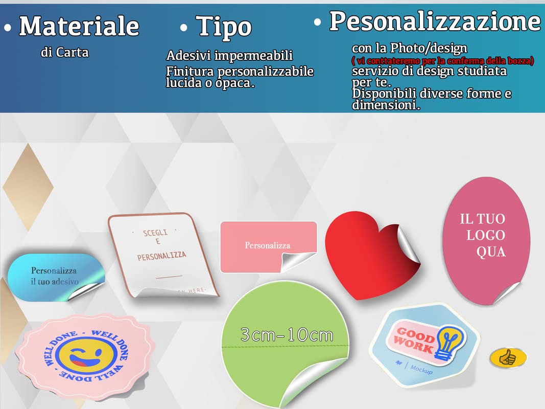 Adesivi personalizzati su carta lucida poligonali (200 pz) — 2