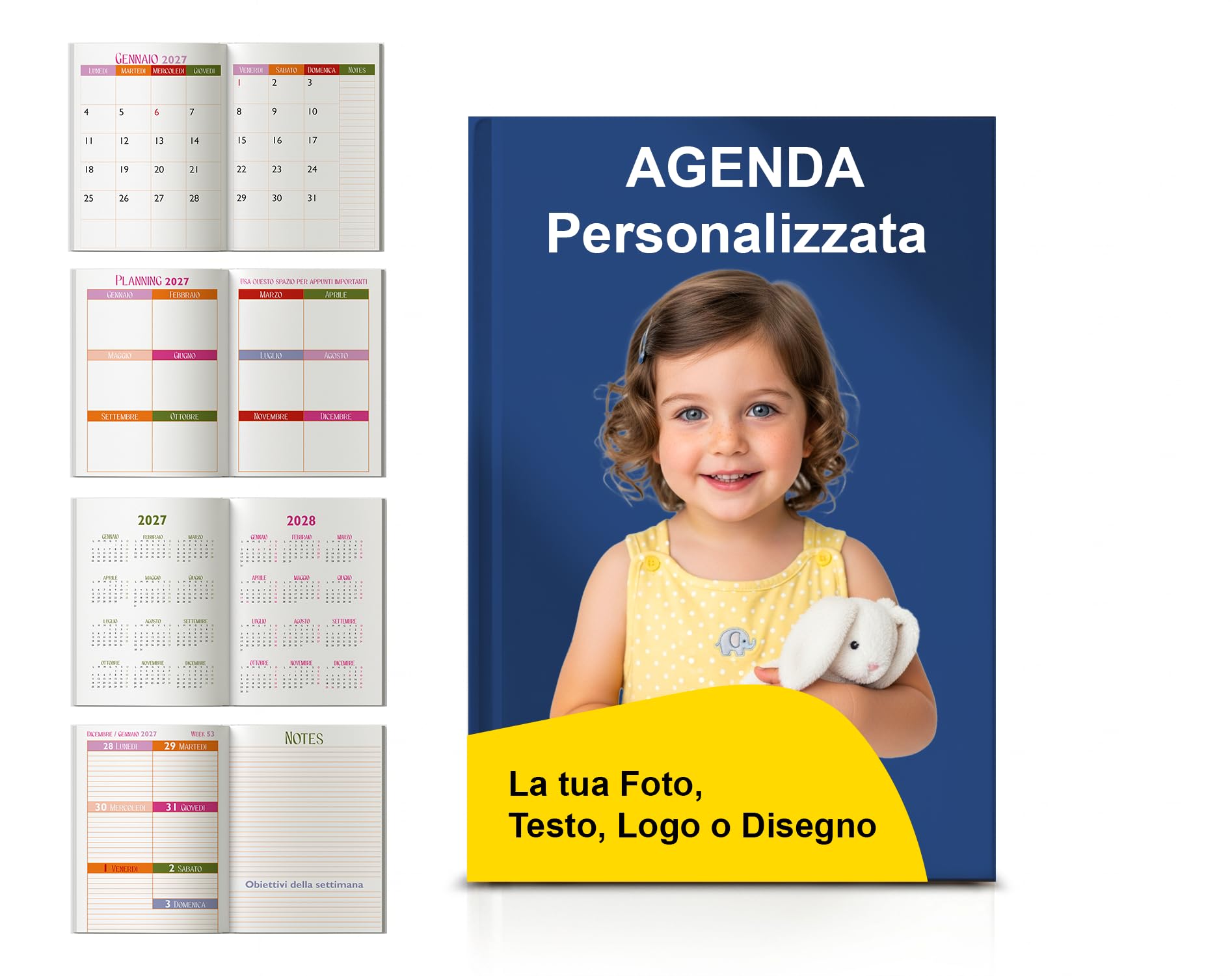 Agenda 2027 A5 personalizzabile, colori e interni a scelta