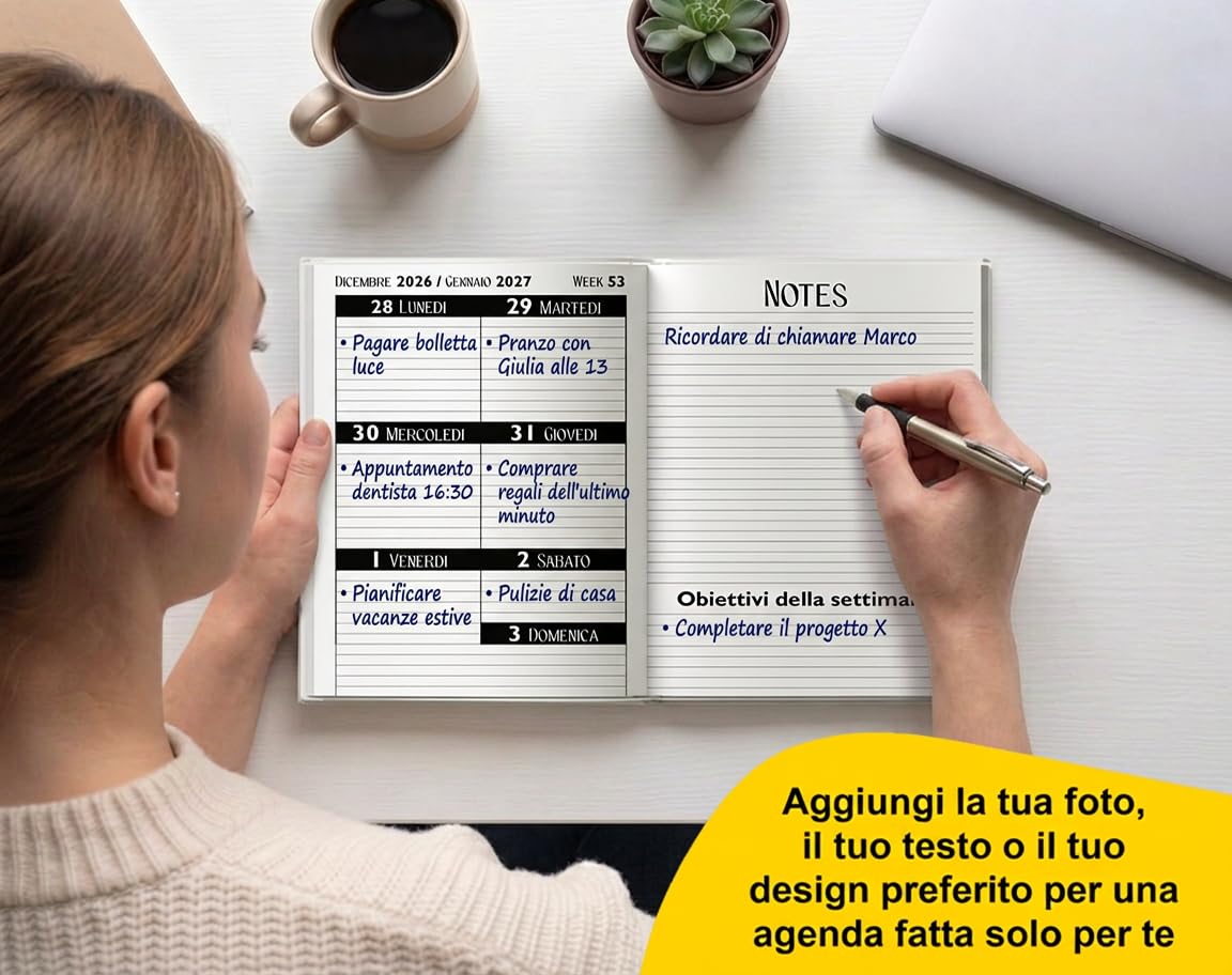 Agenda 2027 A5 personalizzata, interno bianco e nero con pagina note — 2