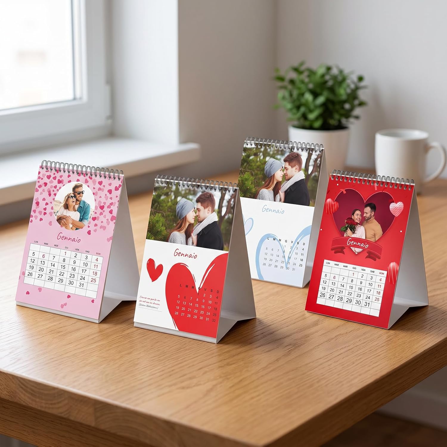 Calendario da tavolo 2027 a spirale 12x15, romantico — 2