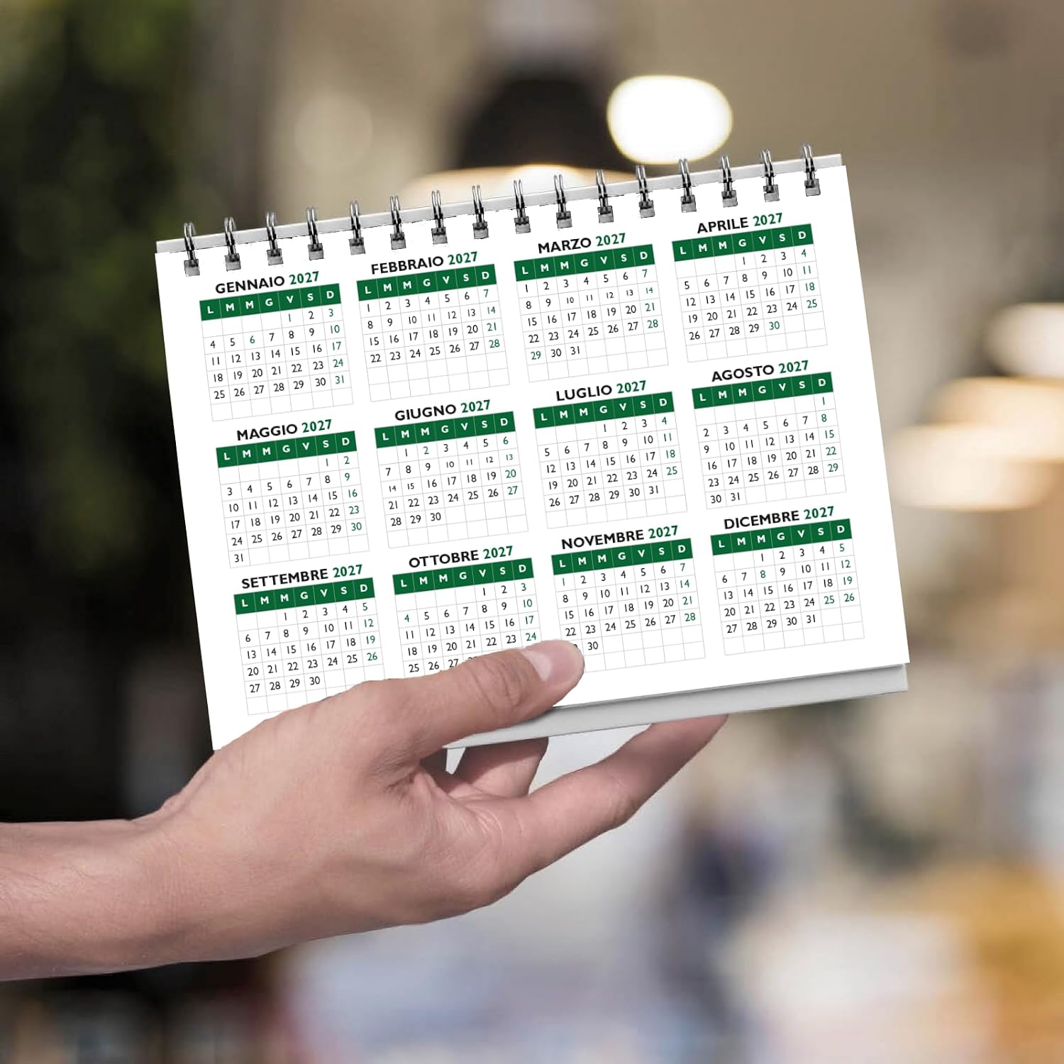 Calendario da tavolo 2027 A5 design artistico verde — 2