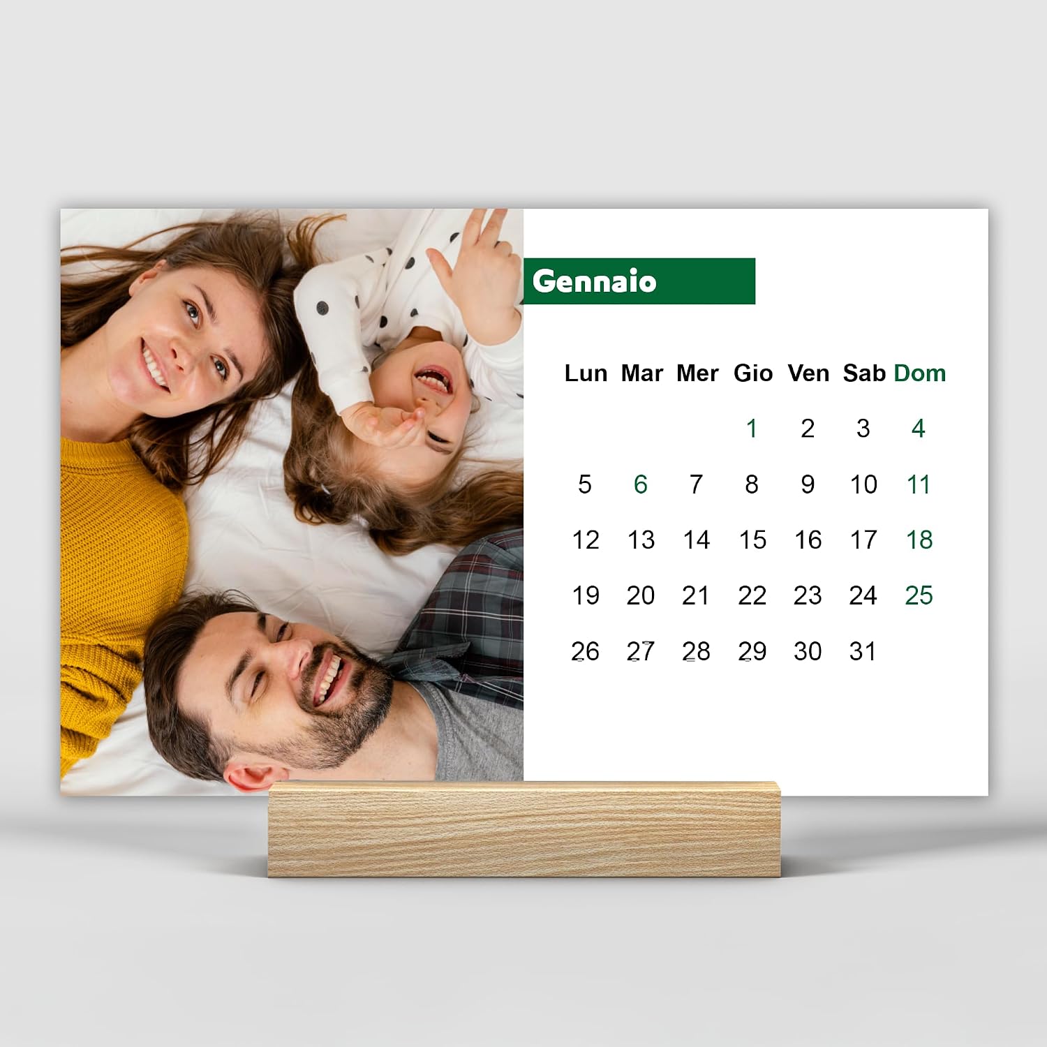Calendario da tavolo 2027 base in legno 15x9,5, minimal