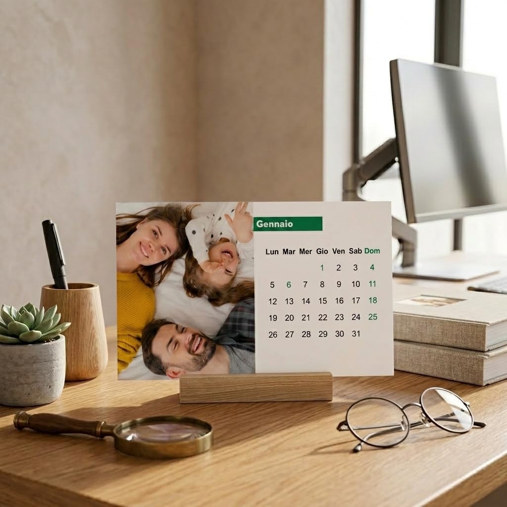 Calendario da tavolo 2027 base in legno 15x9,5, minimal — 2
