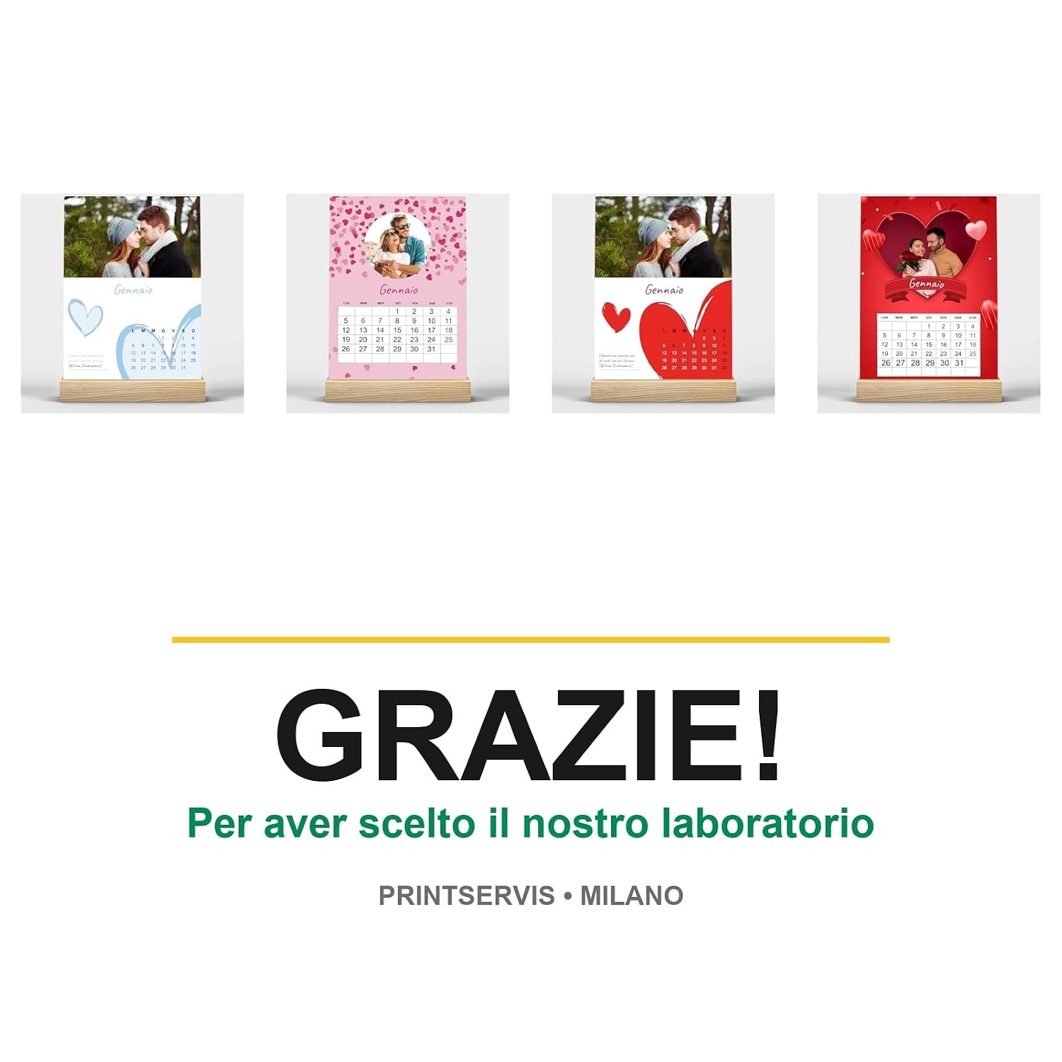 Calendario da tavolo 2027 base in legno 95x150, tema cuore — 4