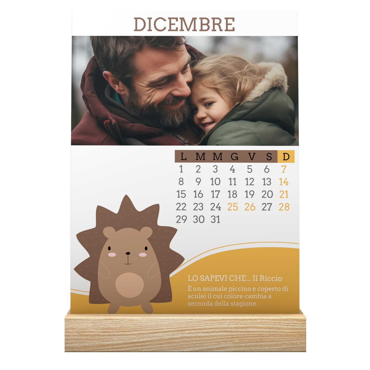 Calendario da tavolo 2027 con base in legno 10x15 e 12 foto