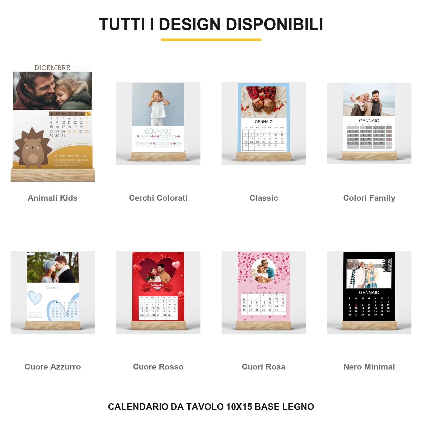Calendario da tavolo 2027 con base in legno 10x15 e 12 foto — 3
