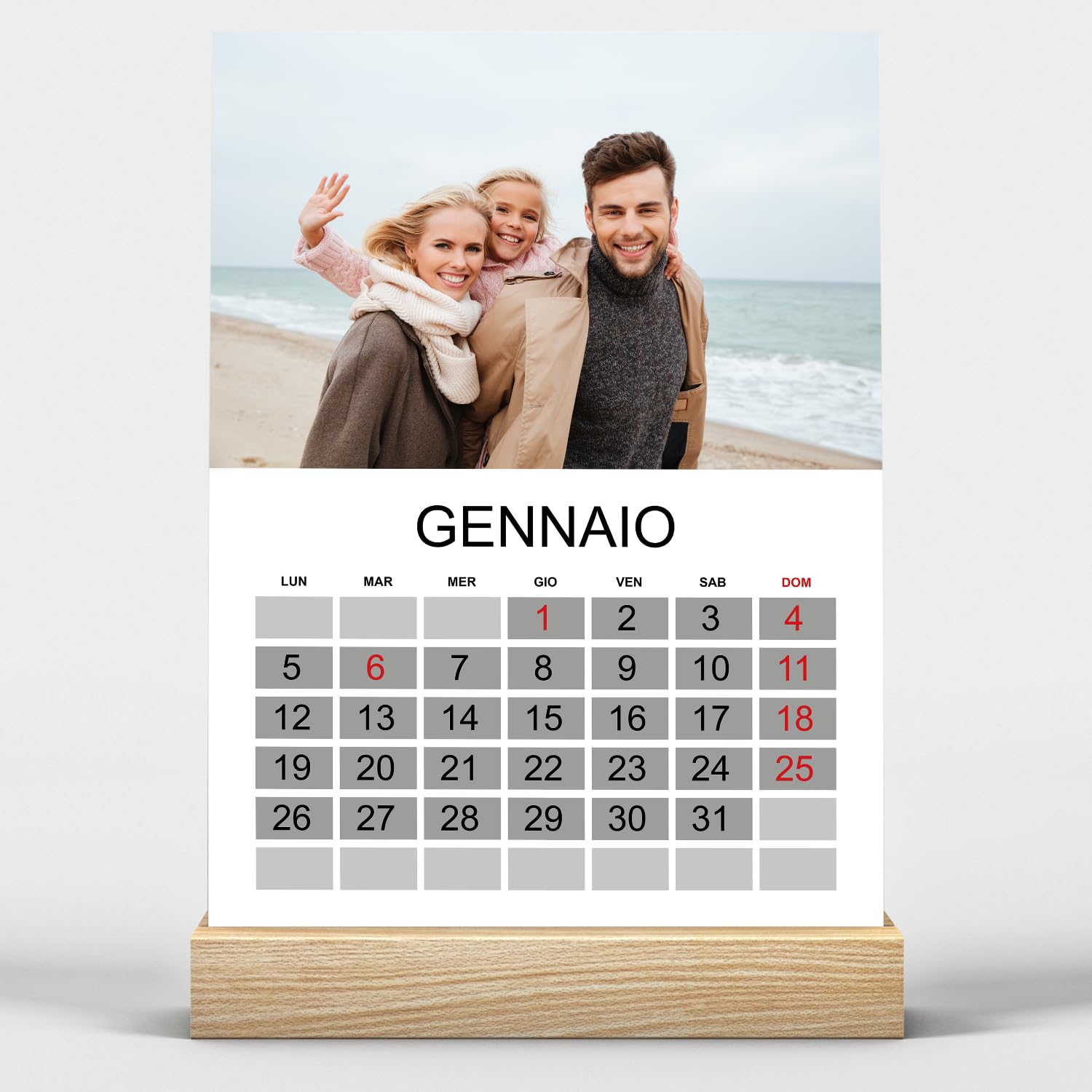 Calendario da tavolo 2027 base in legno 10x15 con 12 foto