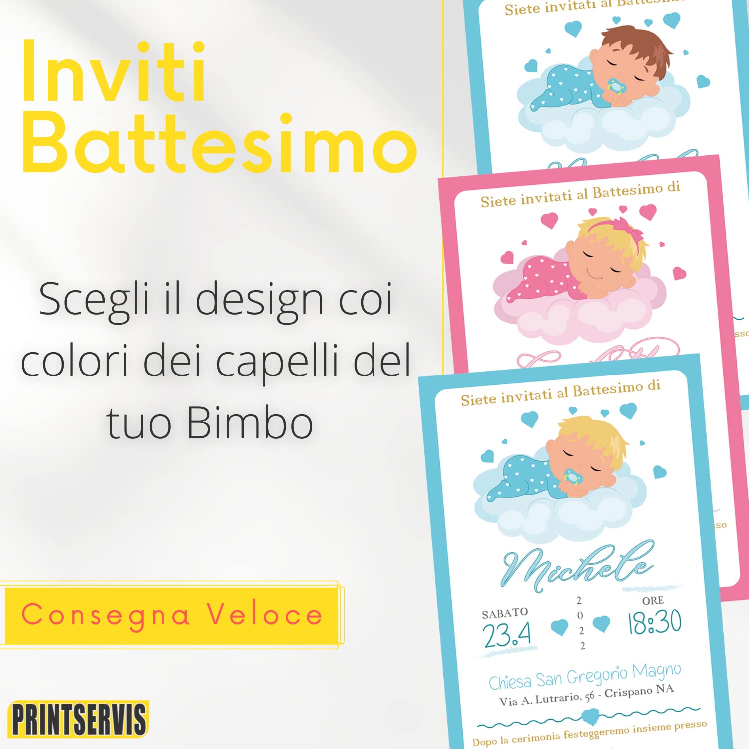 Inviti battesimo bimbo o bimba con illustrazione (20 pz) — 2