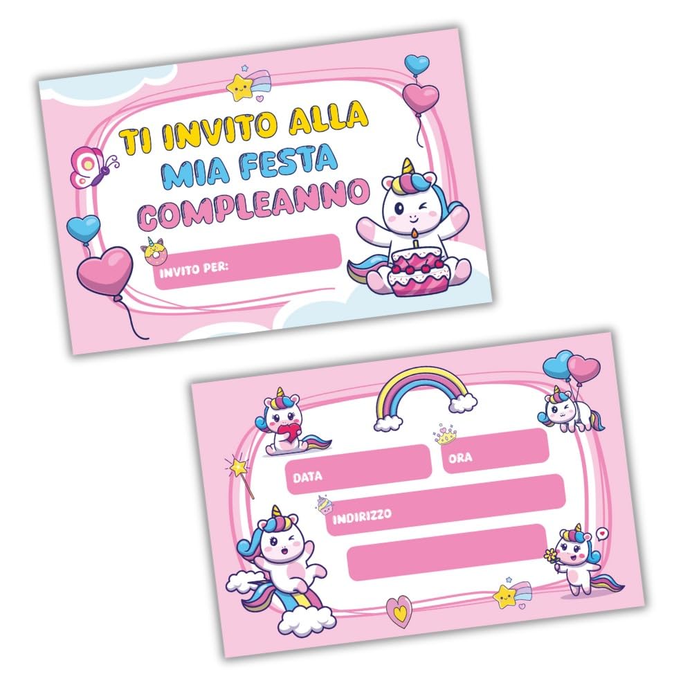 Inviti compleanno principessa e unicorno (20 pz)