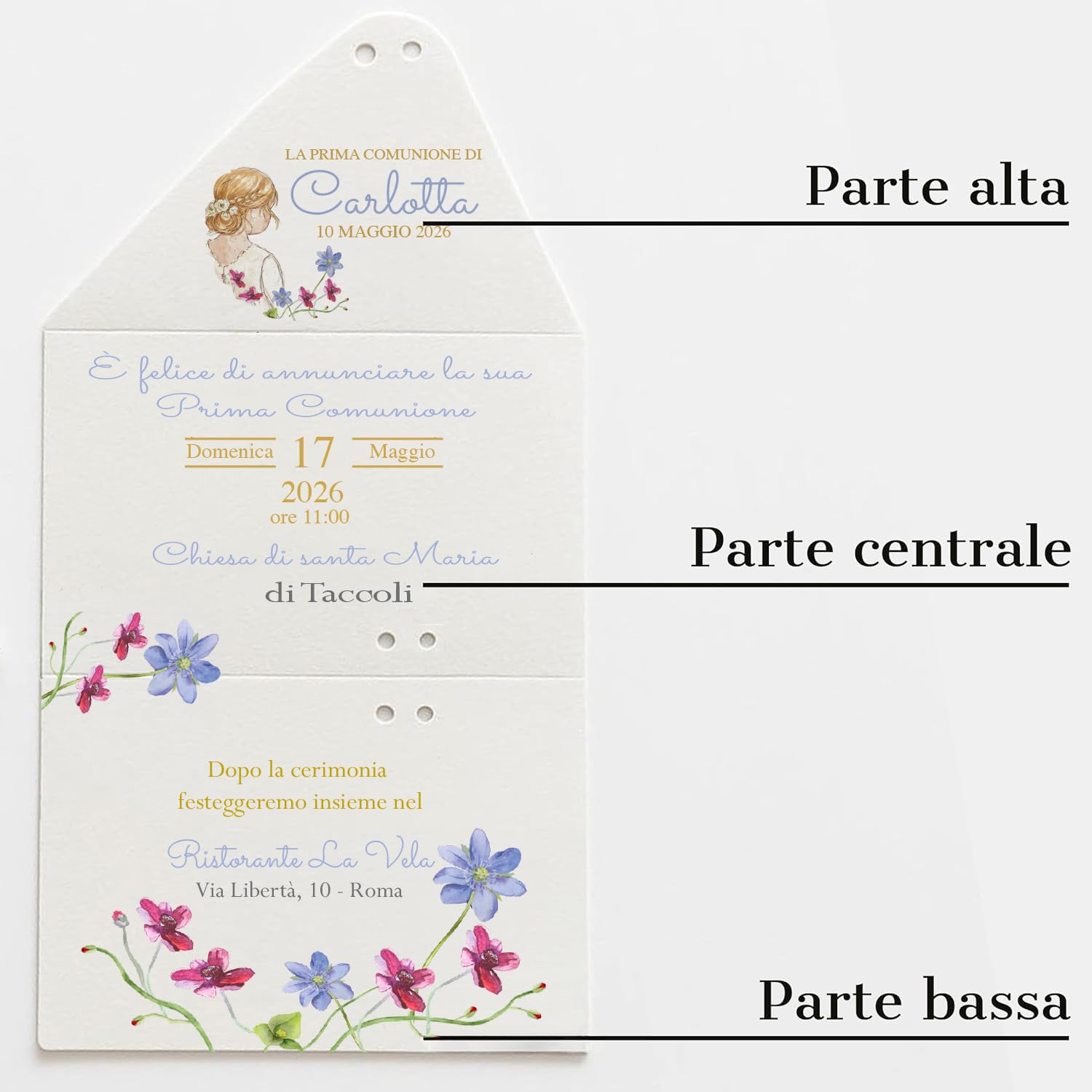 Inviti prima comunione bimba a busta, acquerello (15 pz) — 2