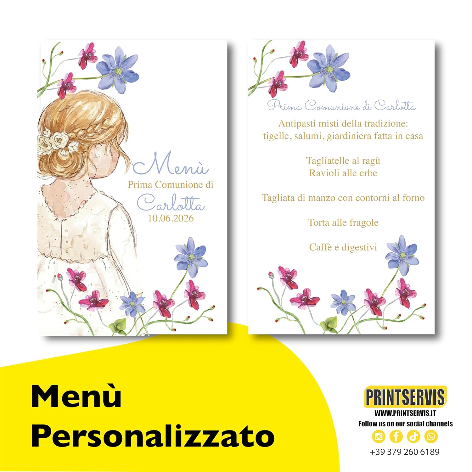Inviti prima comunione bimba a busta, acquerello (15 pz) — 8