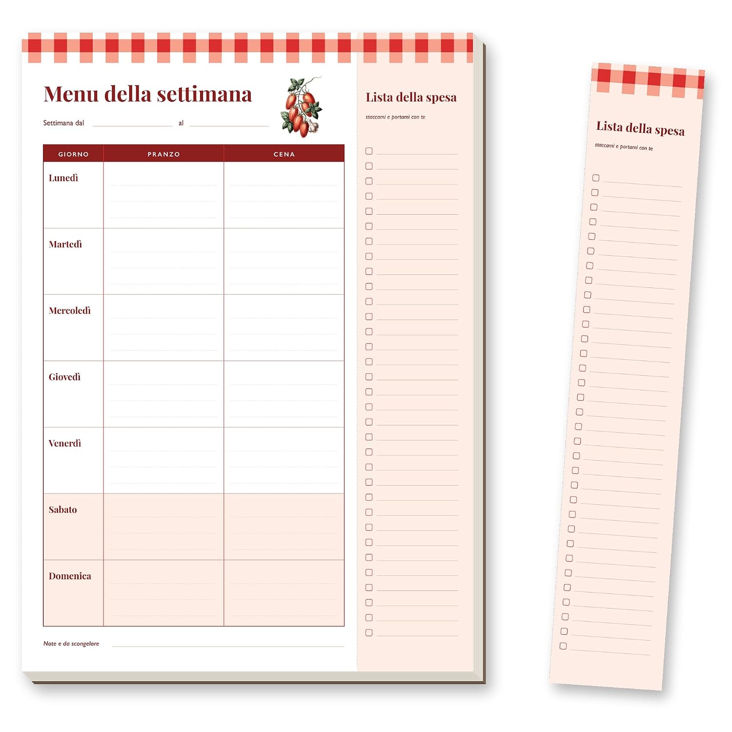Planner pasti settimanale magnetico con lista spesa