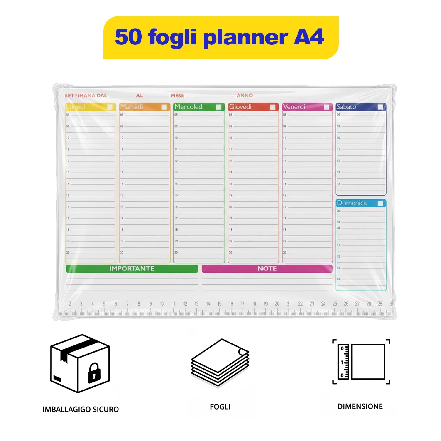 Planner settimanale A4 da scrivania, 50 fogli — 3
