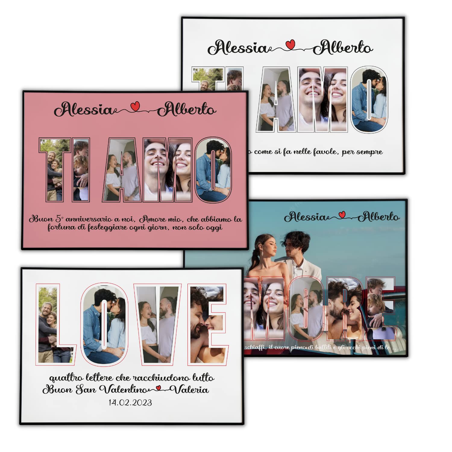 Poster romantico con scritte e 5 foto, 29x42