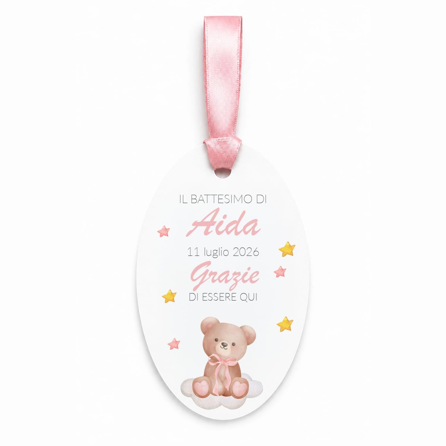 Segnaposto battesimo bimba con nastro in raso (60 pz)