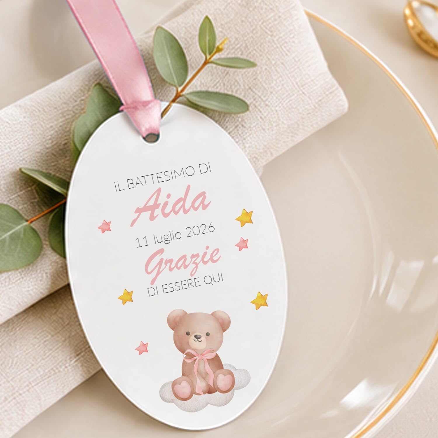 Segnaposto battesimo bimba con nastro in raso (60 pz) — 2