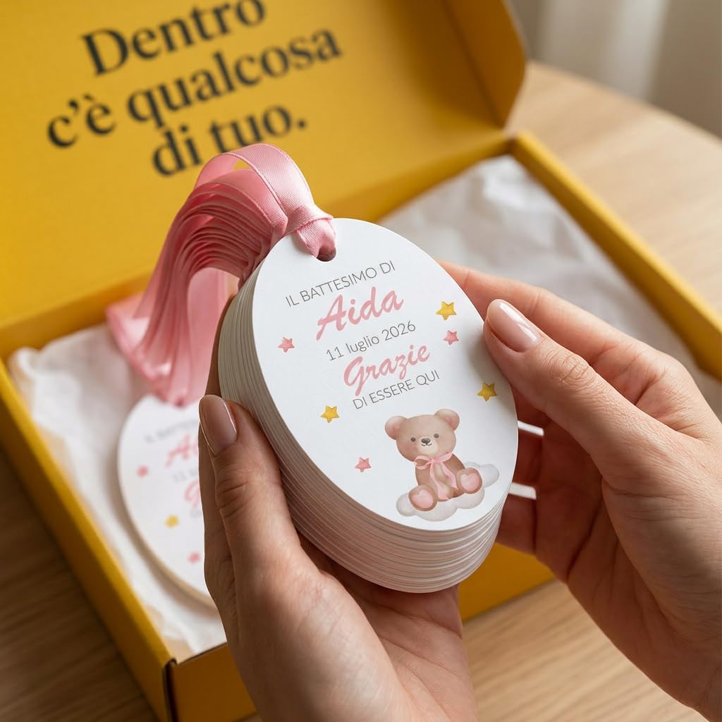 Segnaposto battesimo bimba con nastro in raso (60 pz) — 5
