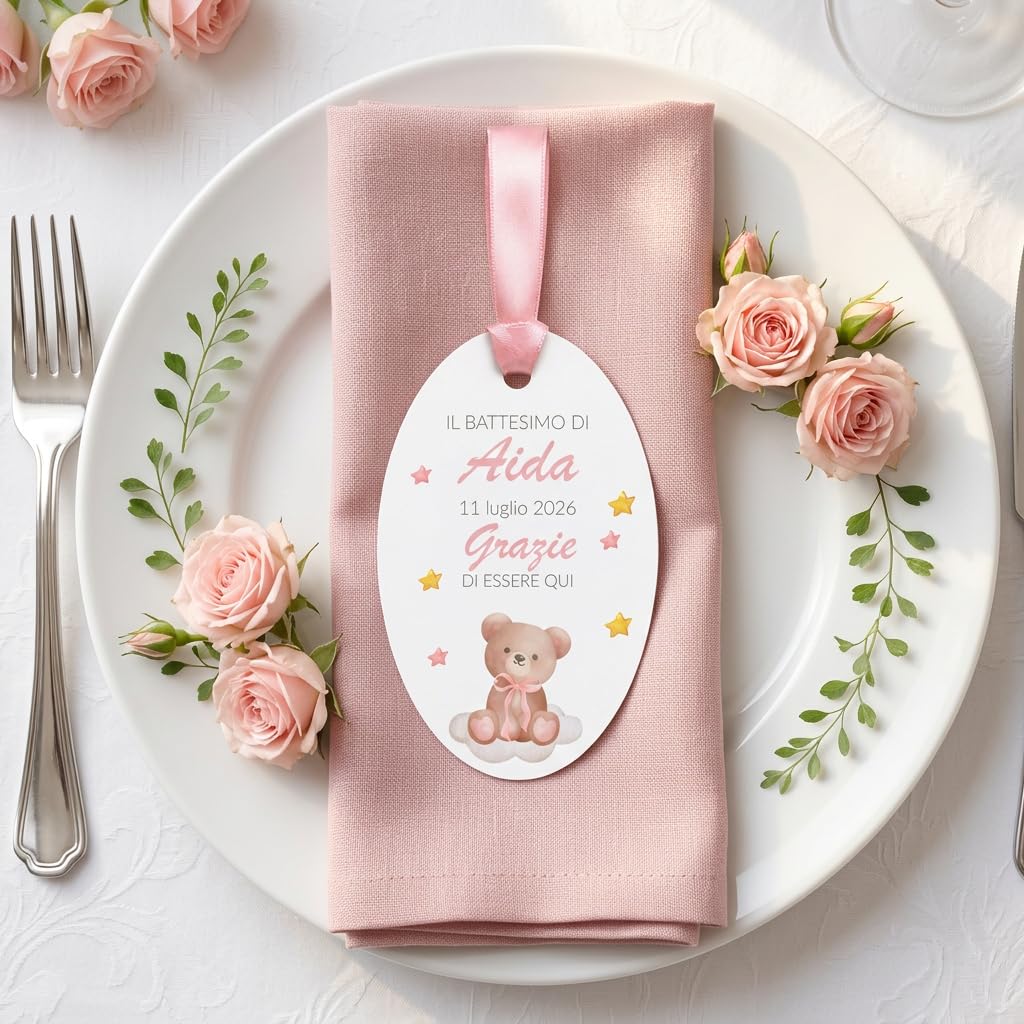 Segnaposto battesimo bimba con nastro in raso (60 pz) — 6