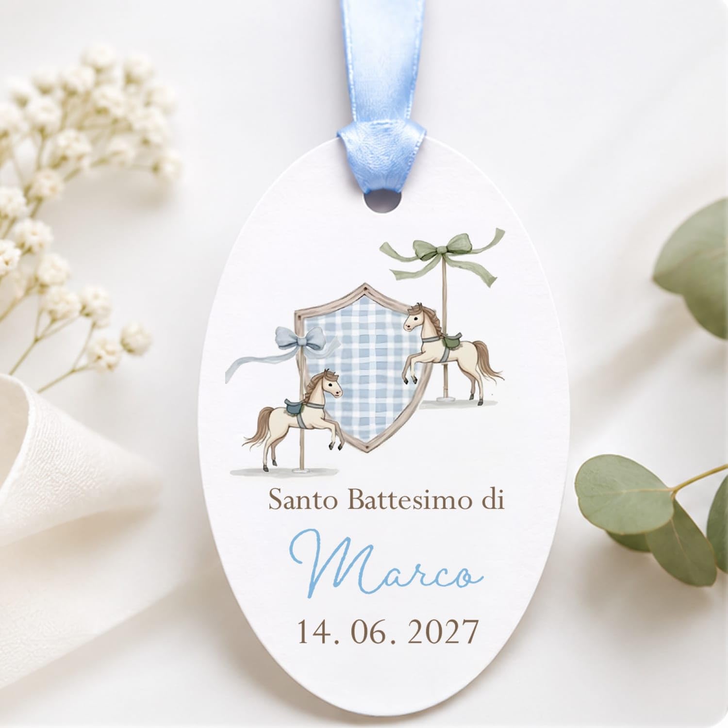 Segnaposto battesimo bimbo con nastro in raso (60 pz) — 2