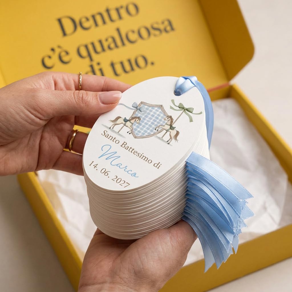 Segnaposto battesimo bimbo con nastro in raso (60 pz) — 4