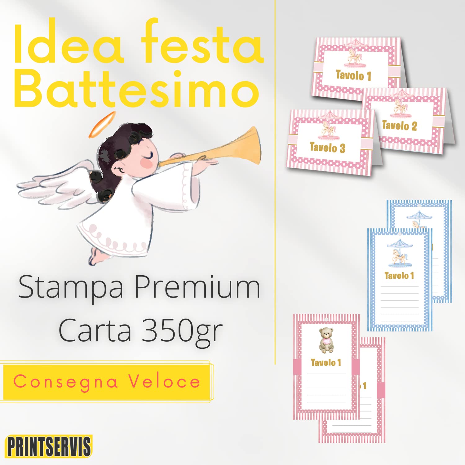 Segnaposto e segnatavolo battesimo bimba (20+20 pz) — 3