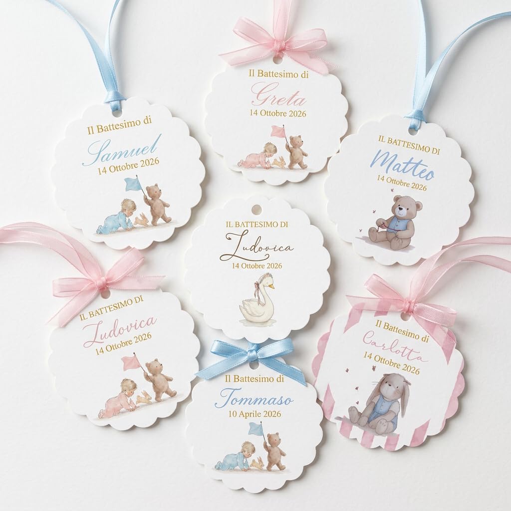 Tag e coordinati battesimo con foro (20 pz)