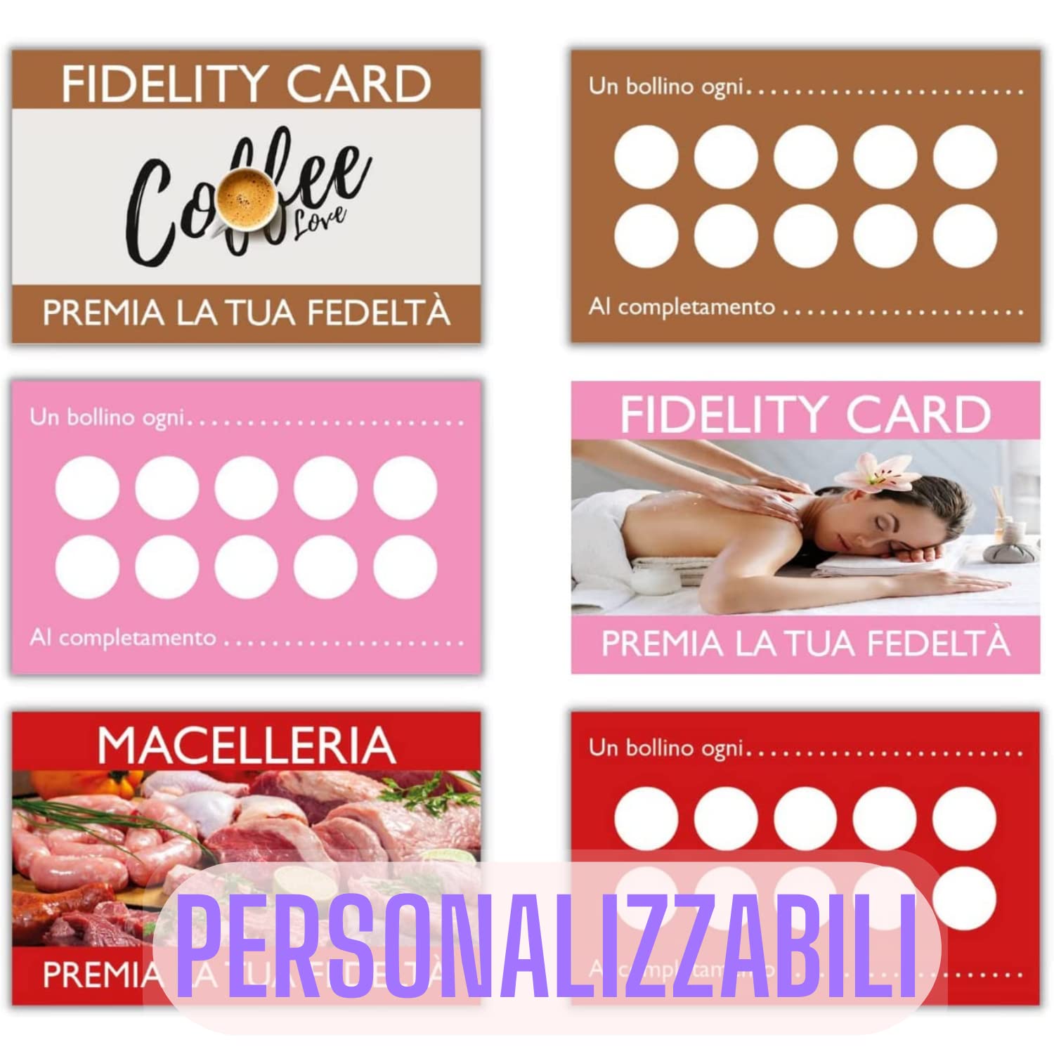 Tessere fedeltà 8x5 con grafica e colori personalizzati