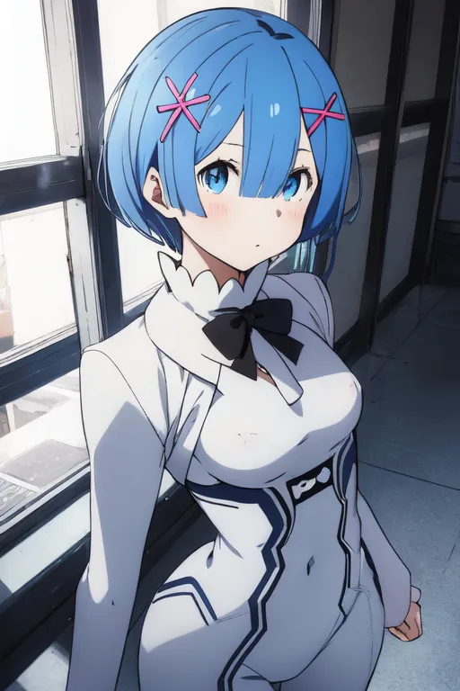 Rem (Re:zero) - While initially distrustful of Subaru, she eventually opened up to him and even developed strong feelings for him after he saved her. However, at the end of Arc 3, she had her name and memories eaten by Lye Batenkaitos and subsequently fell into suspended animation. At the end of Arc 6, she finally woke up from her slumber following Lye's death, but now suffers amnesia due to not having yet regained her memories. She was transported to the Sacred Vollachia Empire with Subaru and Rui Arneb, still without her name and memories.
Rem has medium length sky blue hair that covers her right eye, large light blue eyes, and young features. She also has hair clips towards the left side of her hair, a flower-shaped ribbon on the same side of her hair, and a maid hairband. She looks nearly identical to her sister apart from her hair, eyes, and ribbon colouring. She usually wears a maid uniform, and since her chest is slightly larger than her sister's, she secretly changes the measurements to hide it.