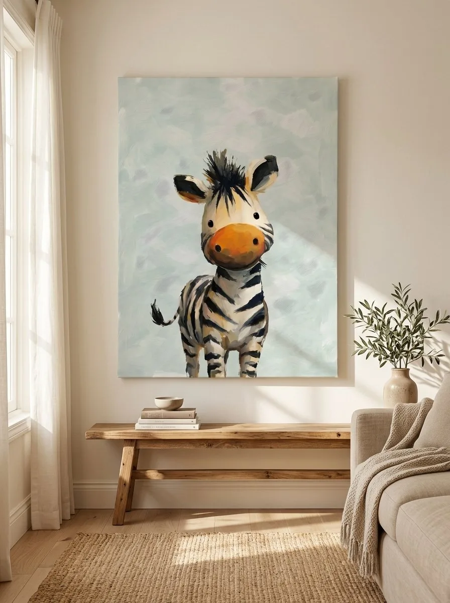 Cute baby zebra black and white canvas wall art