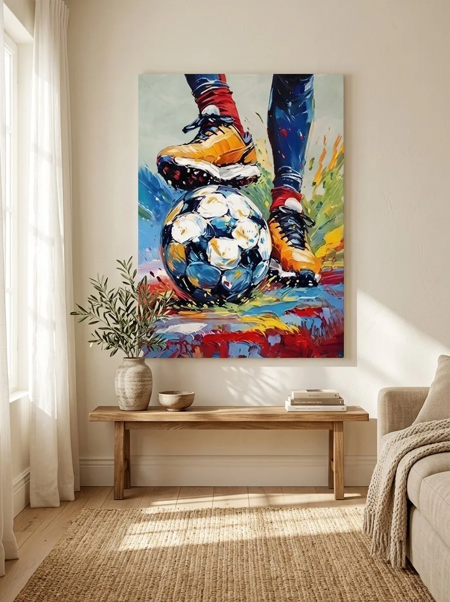 Football soccer boots and ball vibrant canvas wall art
