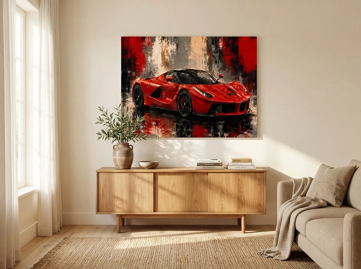 Red sports car abstract canvas wall art
