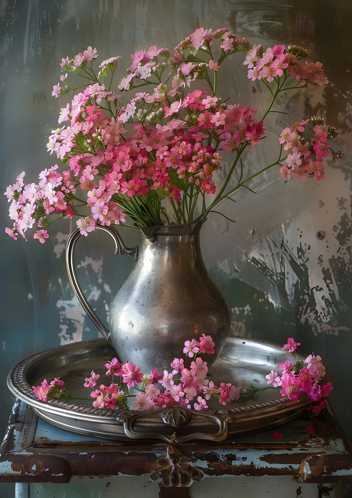 Pink Floral Poster | Vintage Flower Vase Print | Rustic Botanical Poster | Cottagecore Home Decor | Shabby Chic Poster — Poster