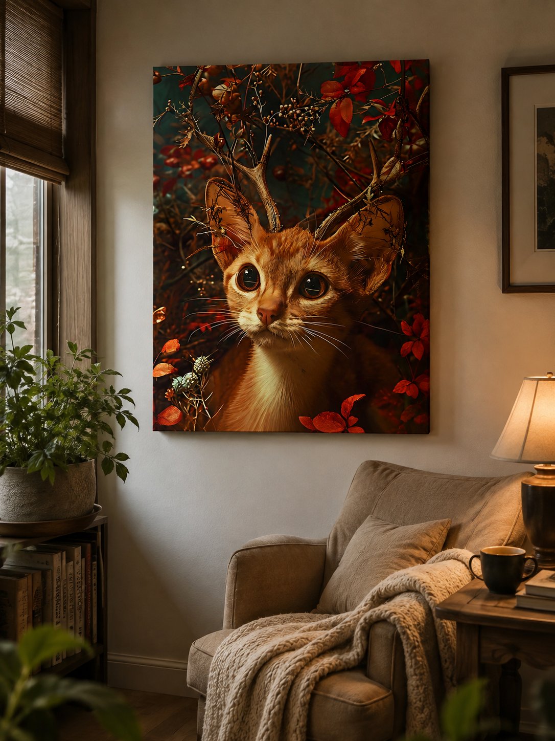 Whimsical Forest Cat Canvas Wall Art – Woodland Animal Gallery Wrapped Canvas Print for Living Room, Hallway & Bedroom Decor canvas print — whimsical cat art