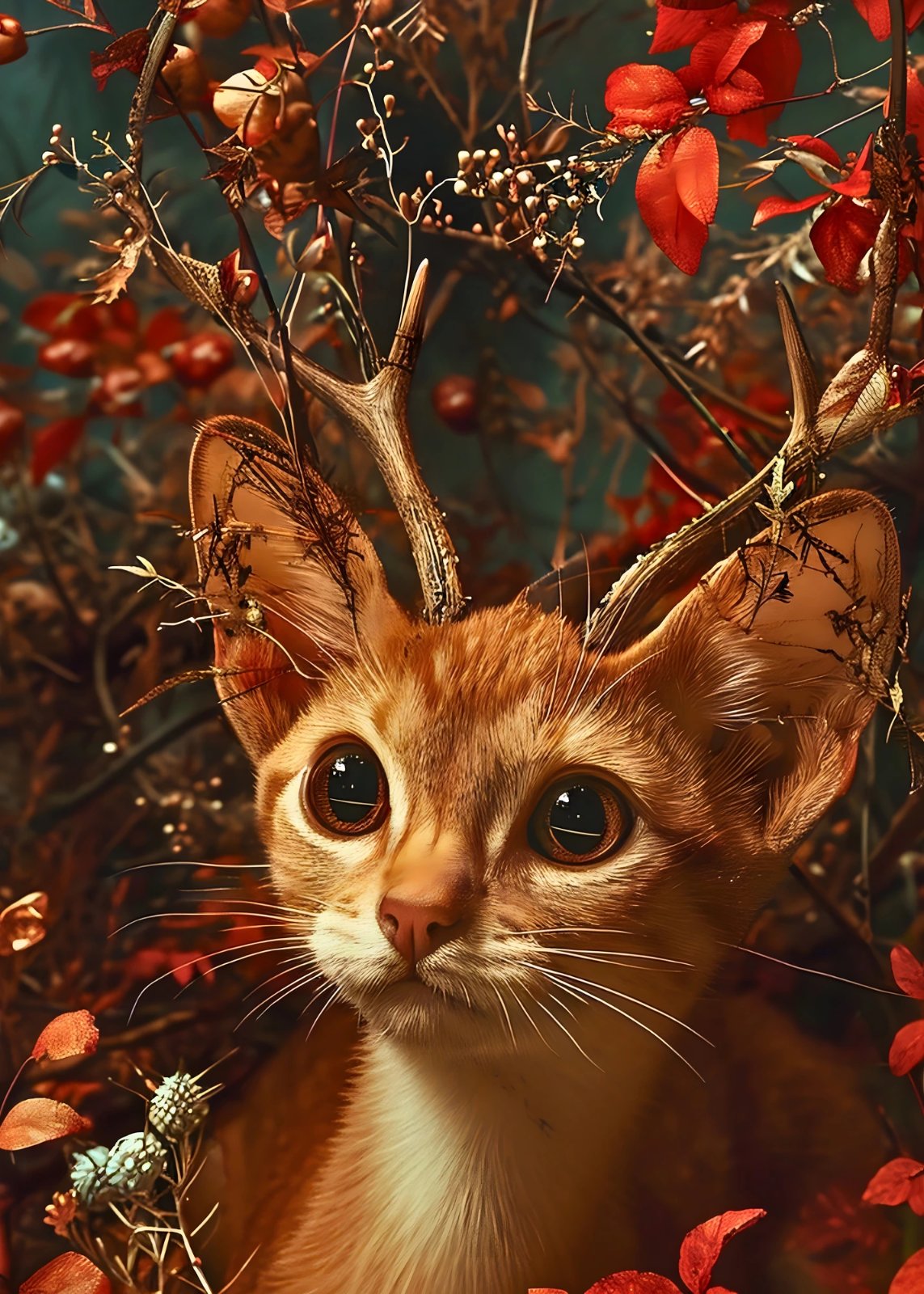 Whimsical Forest Cat Poster – Woodland Animal Gallery Wrapped Poster for Living Room, Hallway & Bedroom Decor — Poster
