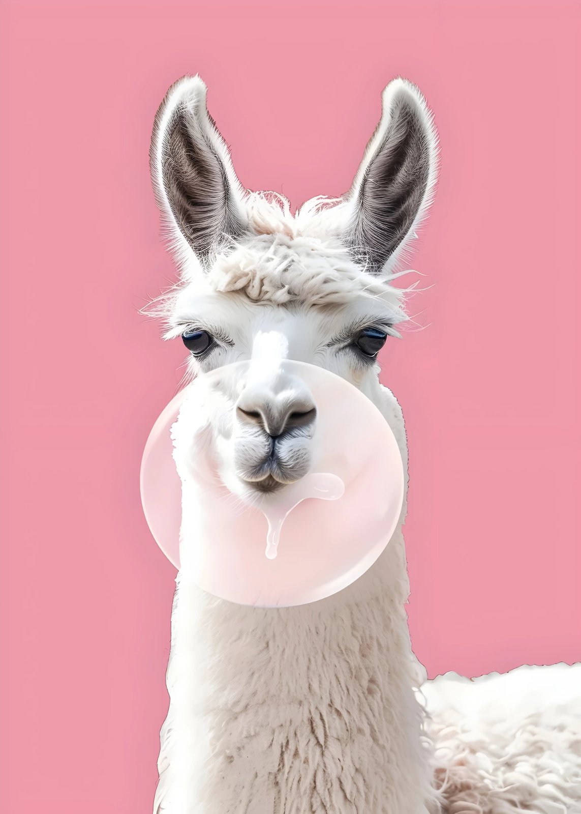 Cute Llama Bubble Gum Poster – Pink Animal Wall Decor for Bedroom, Dorm Room, Nursery, Coffee Shop & Modern Living Room — Poster