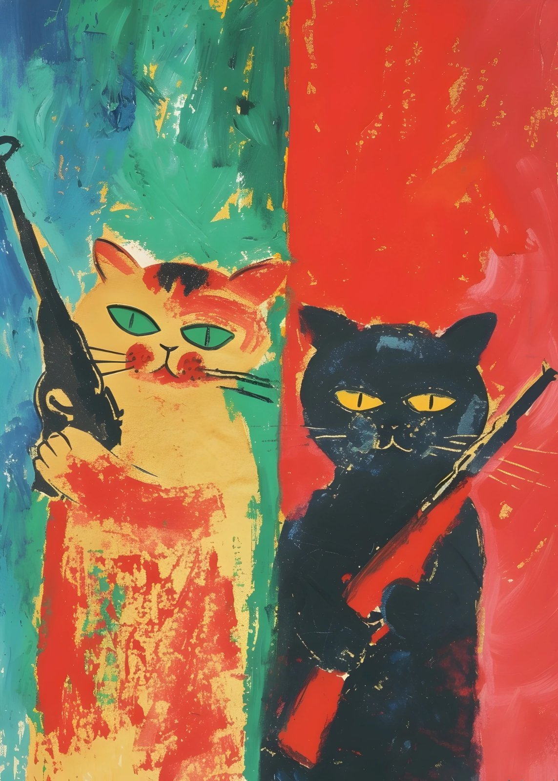 Playful Pop Art Cats Poster | Colorful Modern Animal Artwork for Bedroom, Gaming Room & Creative Spaces — Poster