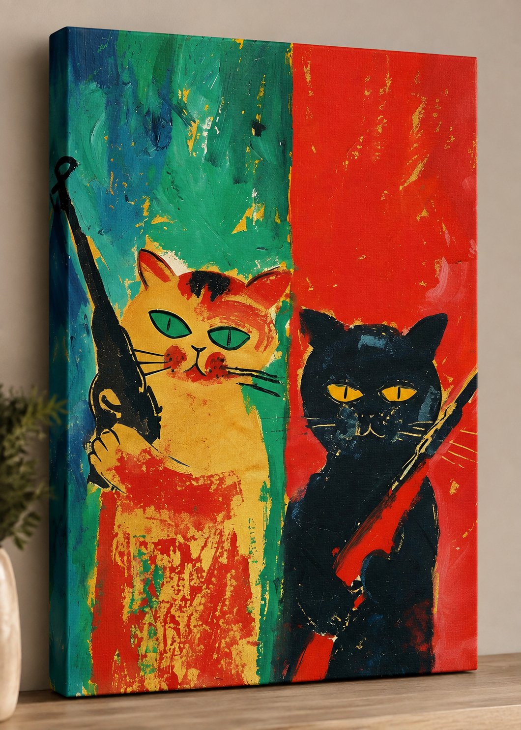 Playful Pop Art Cats Canvas Wall Art | Colorful Modern Animal Artwork for Bedroom, Gaming Room & Creative Spaces canvas print — cat lover gift