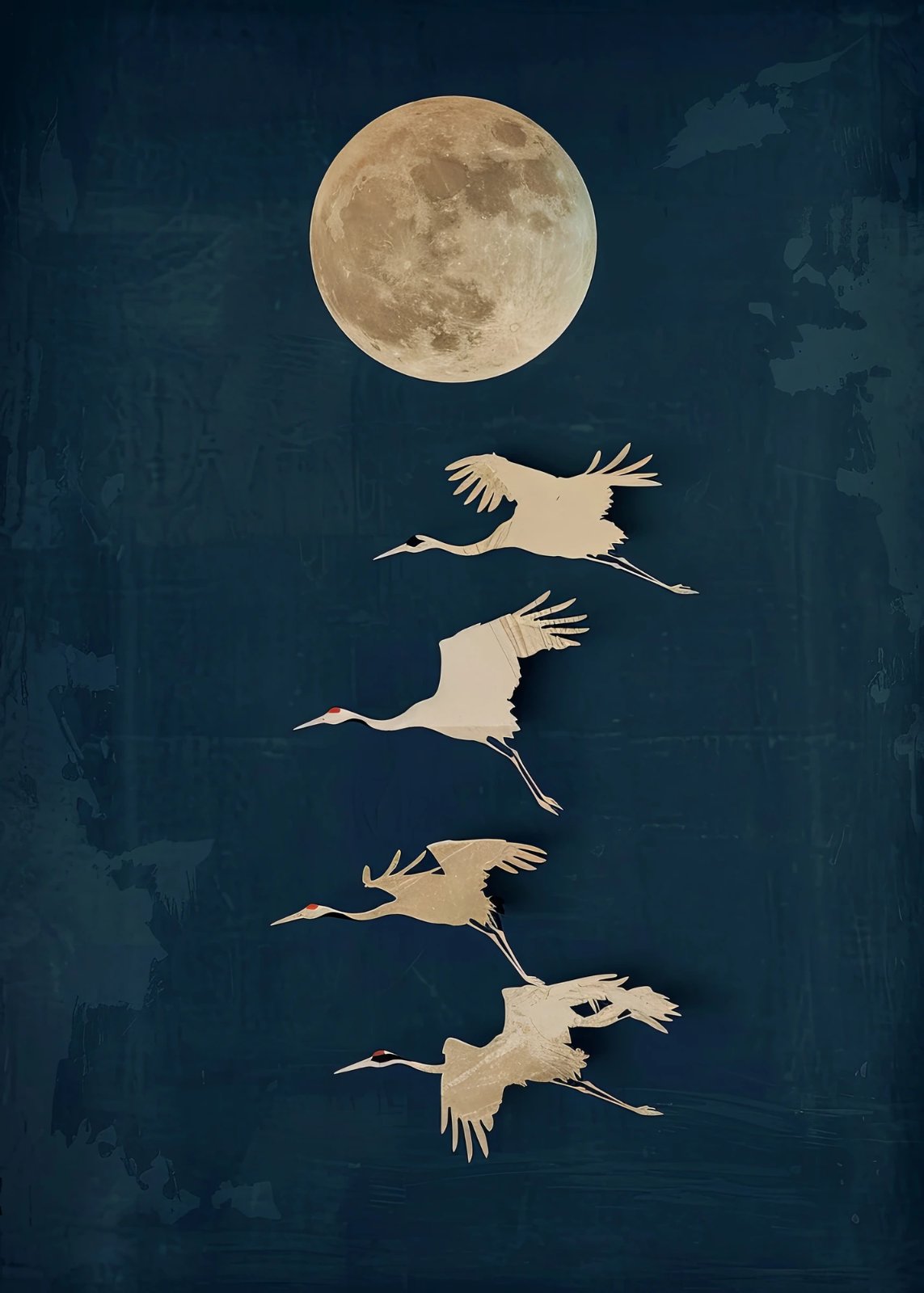 Celestial Midnight Flight: Moonlit Japanese Crane Poster — Poster