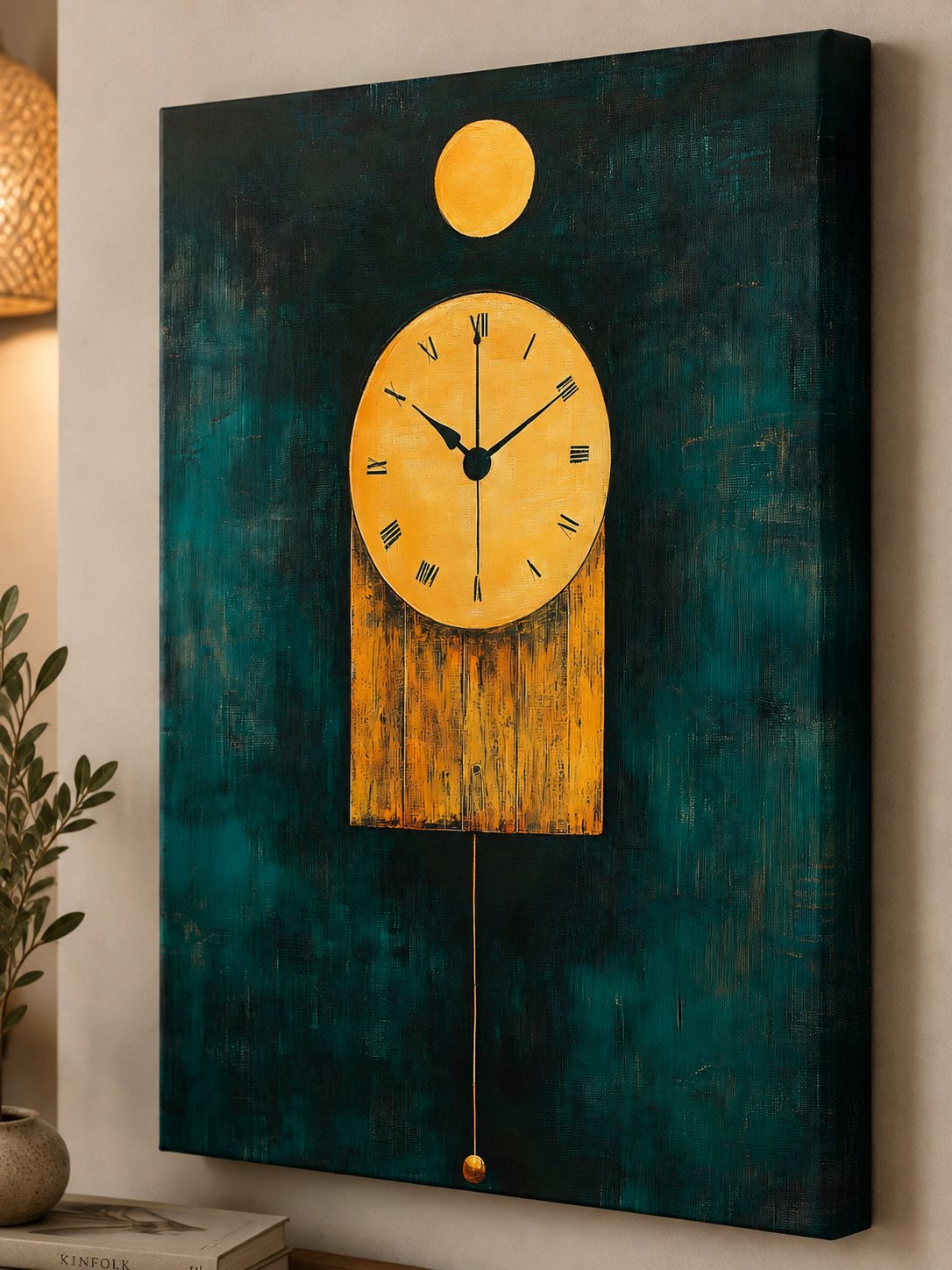 Luxury Teal and Gold Wall Art | Minimalist Pendulum Canvas | Home Gallery Decor canvas print