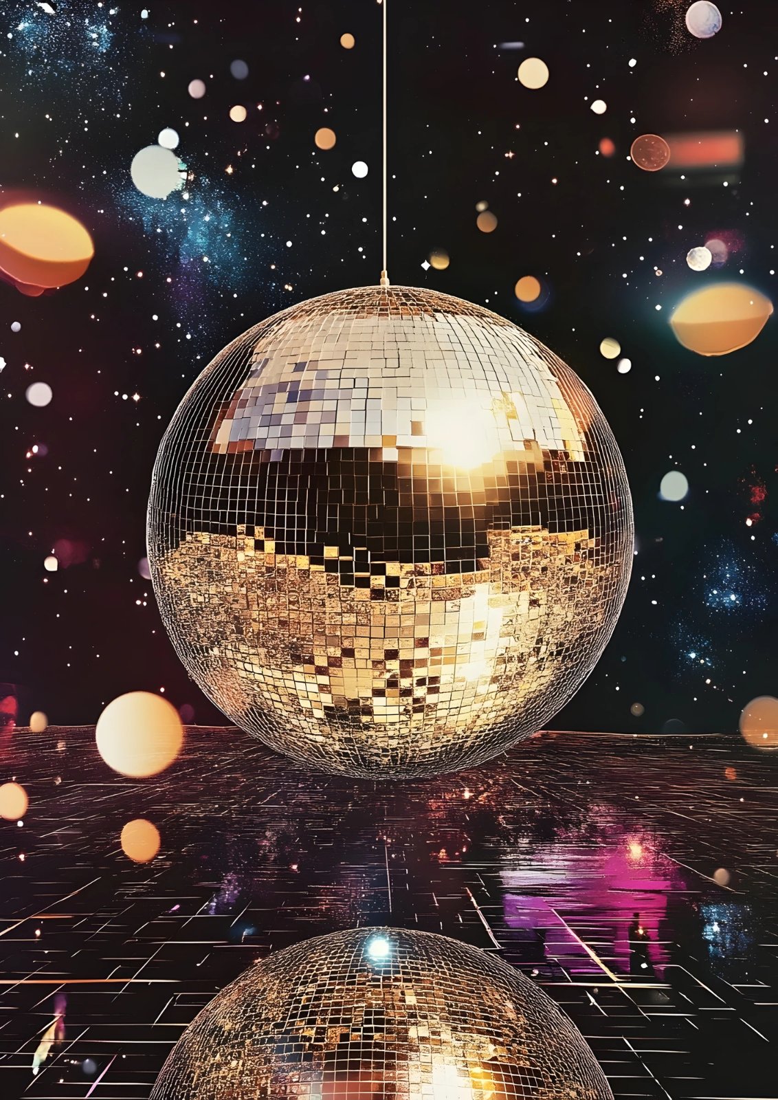 Celestial Disco Ball Poster - Retro Cosmic Poster & Modern Sparkle Decor — Poster