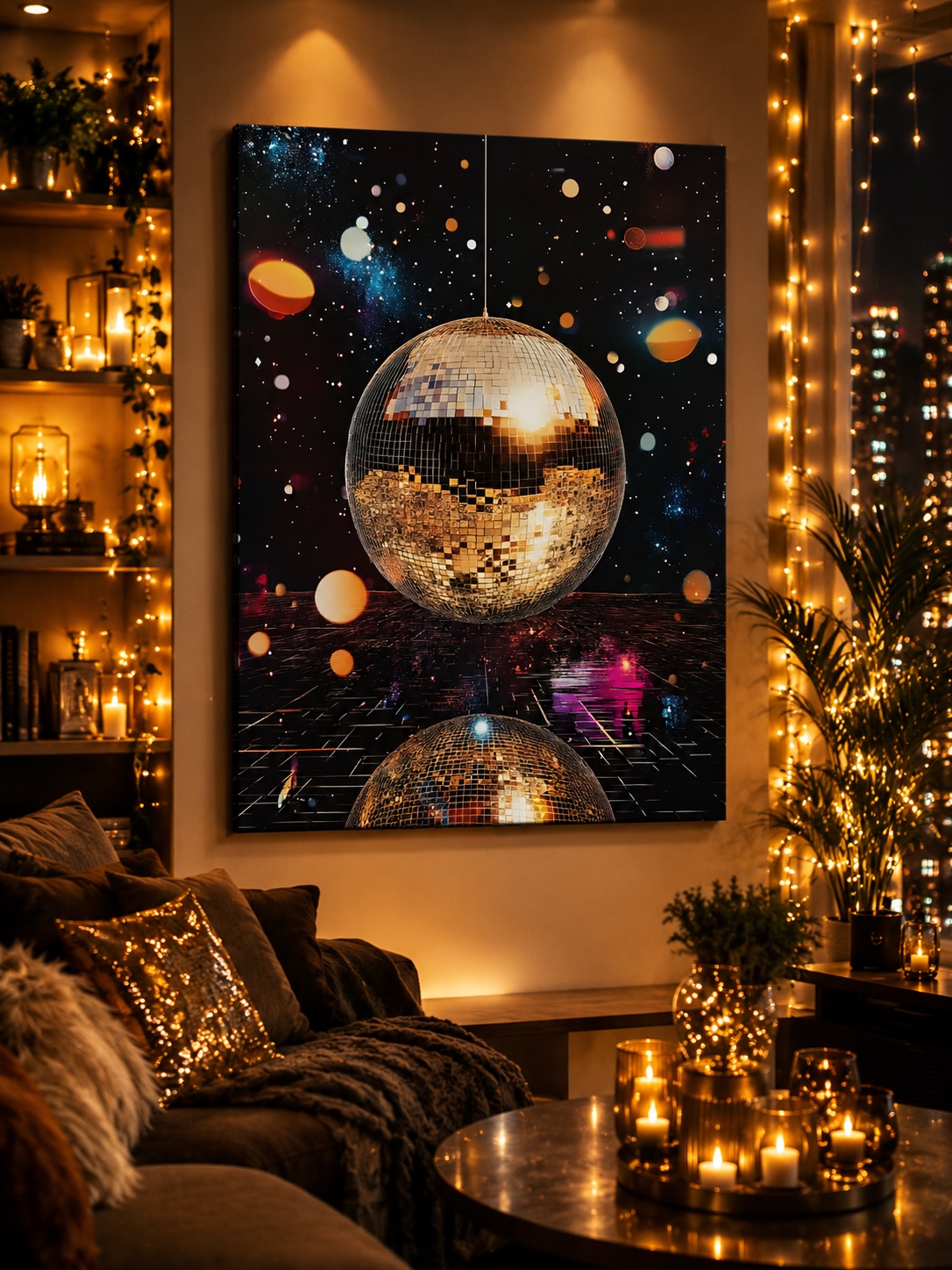 Celestial Disco Ball Wall Art - Retro Cosmic Poster & Modern Sparkle Decor canvas print
