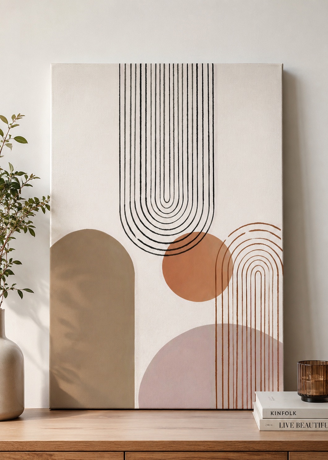 Boho Abstract Geometric Wall Art - Minimalist Earth Tone Arches canvas print